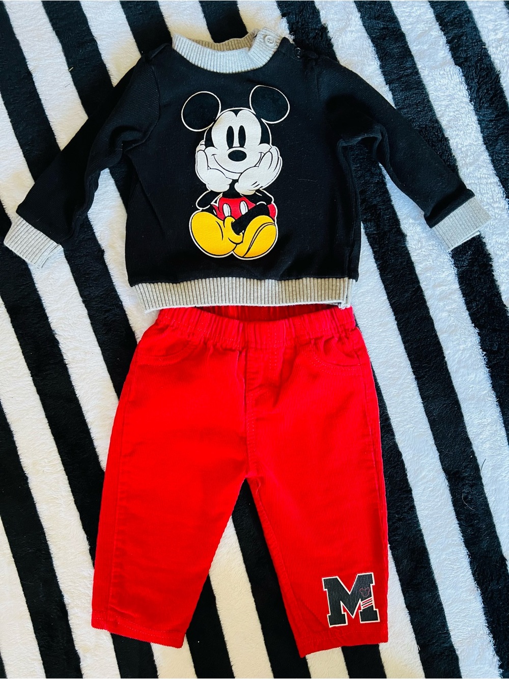 Disney Black Mickey Sweatshirt with Red Pants Set